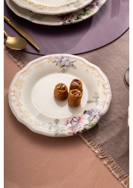 Flory 24 Parça 6 Kişilik Beyaz Porselen Yemek Takımı – Sade Yuvarlak Tasarımlı Şık Tabak Seti