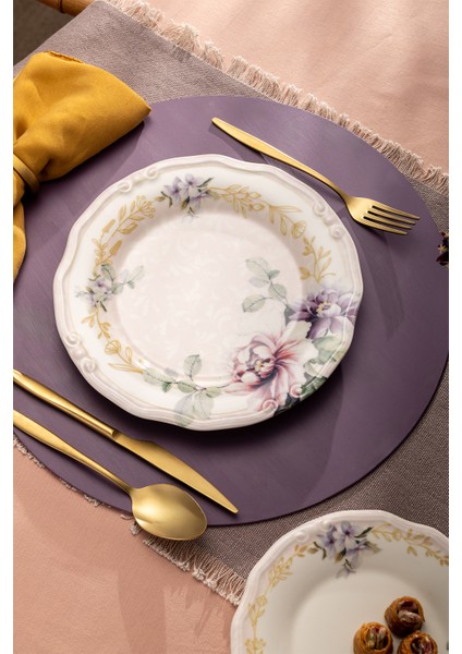 Flory 24 Parça 6 Kişilik Beyaz Porselen Yemek Takımı – Sade Yuvarlak Tasarımlı Şık Tabak Seti