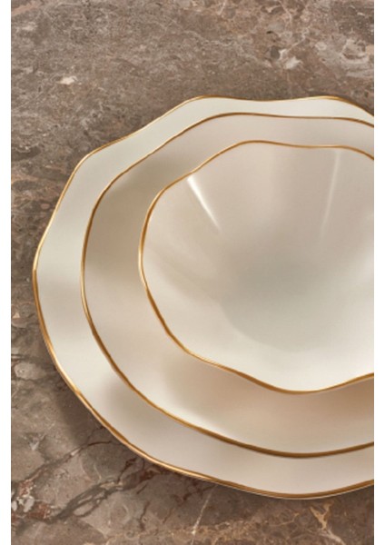 24 Parça 6 Kişilik Krem Bone Porselen Yemek Takımı – Pürüzsüz Yüzey, Şık ve Dayanıklı