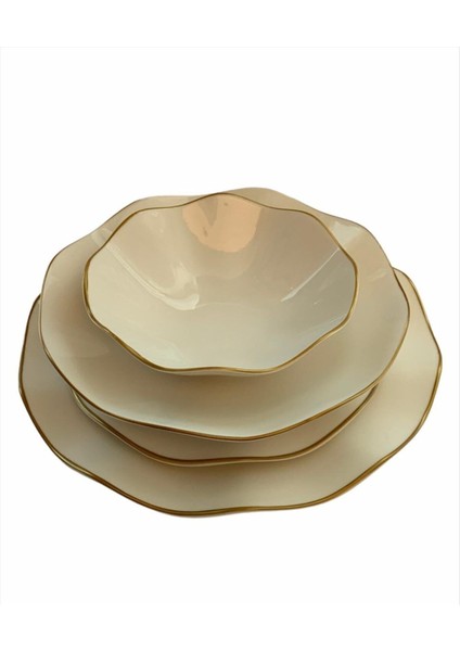 24 Parça 6 Kişilik Krem Bone Porselen Yemek Takımı – Pürüzsüz Yüzey, Şık ve Dayanıklı