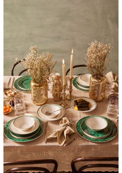 Forever Bone Zümrüt 24 Parça 6 Kişilik Yeşil Porselen Yemek Takımı – Zarif ve Modern Tasarım