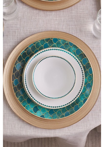 Forever Bone Zümrüt 24 Parça 6 Kişilik Yeşil Porselen Yemek Takımı – Zarif ve Modern Tasarım