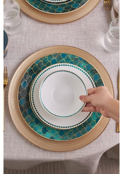 Forever Bone Zümrüt 24 Parça 6 Kişilik Yeşil Porselen Yemek Takımı – Zarif ve Modern Tasarım