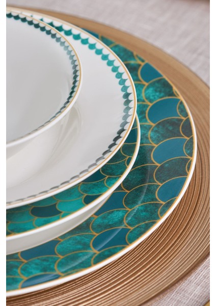 Forever Bone Zümrüt 24 Parça 6 Kişilik Yeşil Porselen Yemek Takımı – Zarif ve Modern Tasarım