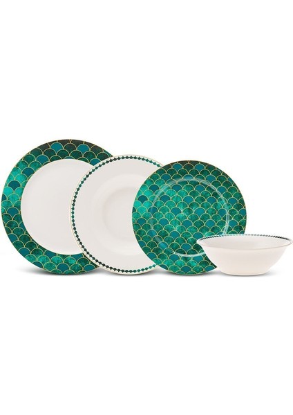 Forever Bone Zümrüt 24 Parça 6 Kişilik Yeşil Porselen Yemek Takımı – Zarif ve Modern Tasarım