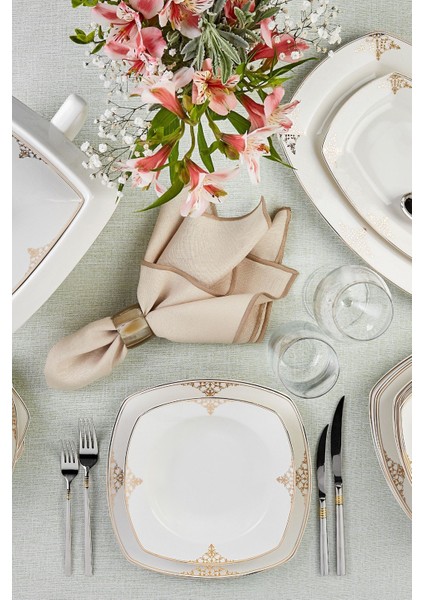 Milania Square Bone Porselen 60 Parça 12 Kişilik Beyaz Kare Yemek Takımı – Zarif ve Modern Tasarım