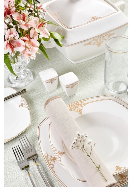 Milania Square Bone Porselen 60 Parça 12 Kişilik Beyaz Kare Yemek Takımı – Zarif ve Modern Tasarım