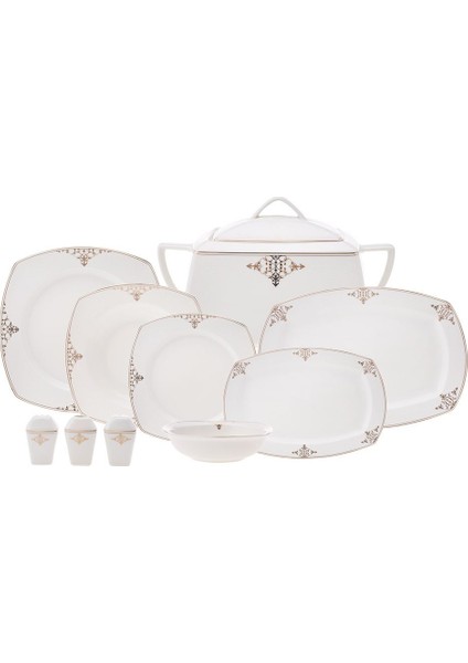 Milania Square Bone Porselen 60 Parça 12 Kişilik Beyaz Kare Yemek Takımı – Zarif ve Modern Tasarım