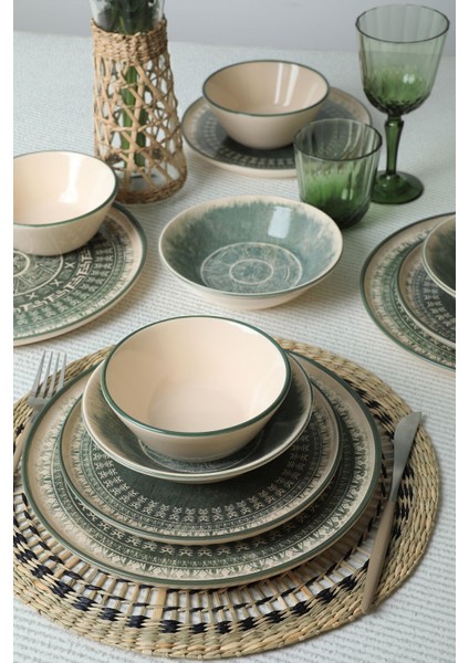 Maya 24 Parça 6 Kişilik Stoneware Yemek Takımı – Çok Renkli Mat Desenli, Dayanıklı ve Kolay Temizlenir