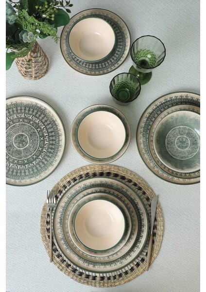Maya 24 Parça 6 Kişilik Stoneware Yemek Takımı – Çok Renkli Mat Desenli, Dayanıklı ve Kolay Temizlenir
