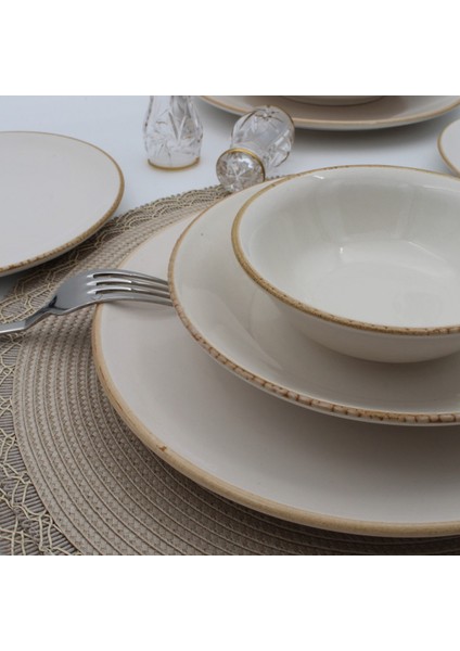 Arna Seramik 24 Parça 6 Kişilik Yemek Takımı – Simli Taş Desenli, Renkli, Mikrodalga ve Bulaşık Makinesi Uyumlu