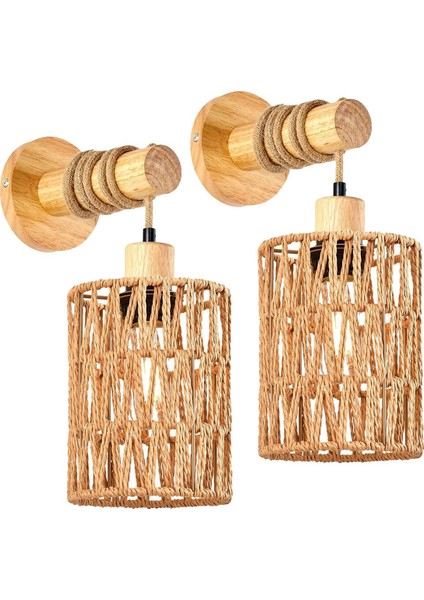 Rattan Halat Yatak Başlığı Duvar Lambası Silindirik Yatak Odası Lambası Yatak Odası Çiftlik Evi Kırsal Dekoratif Aydınlatma Abajur, Abajur (Yurt Dışından)
