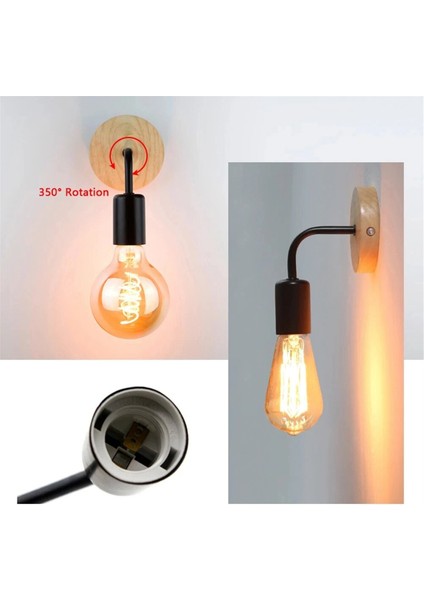 Ahşap Duvar Lambası Vintage Aplik Duvar Aydınlatma Armatürü E27 Başucu Retro Lambası Endüstriyel Dekor Yemek Odası Yatak Odası Lambası (Yurt Dışından) fırsatları