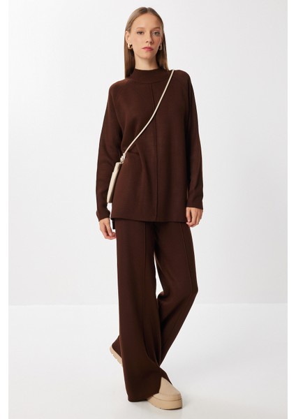 Şık Triko Kazak Pantolon Takım LMU0001 Kahverengi