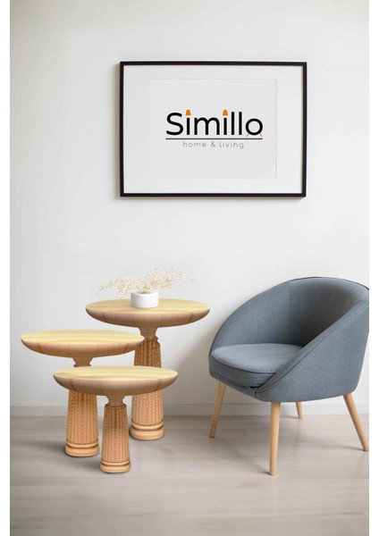 Doğal Masif Ahşap Mantar Sehpa Seti – 3’lü Naturel Renk Zigon Fiskos Sehpa fiyatları