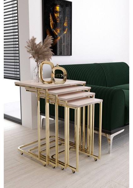 Sedef4'lü Tekerli Kare Zigon Gold Kaplama Krem Mdf fiyatları