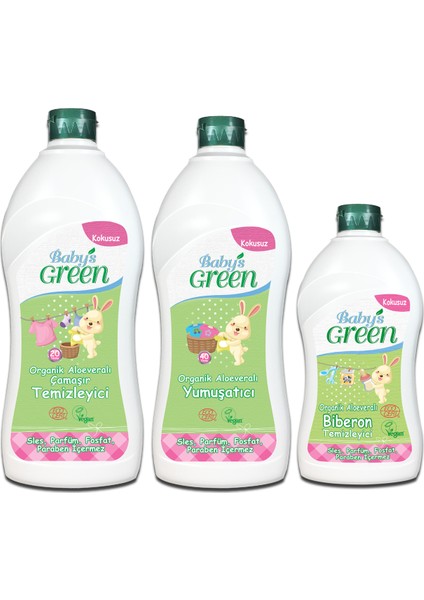 3'lü Set Organik Aloe Veralı Bebek Çamaşır Temizleyici 20 Yıkama - Yumuşatıcı 40 Yıkama - Biberon Temizleyici Eco