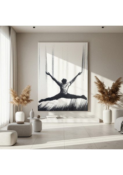 Siyah Beyaz Soyut Atlama Figürü Tablosu fırsatları