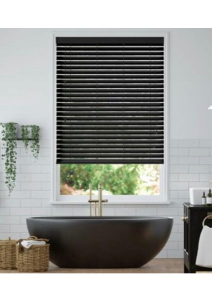 Wooden Blinds %100 Doğal Ahşap Jaluzi Perde 50MM, Alüminyum Kasalı Yüksek Kaliteli - Siyah (Kurdelasız) fırsatları