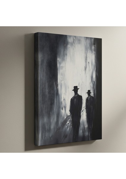 Soyut Siyah Beyaz Şehir Manzarası Tablosu