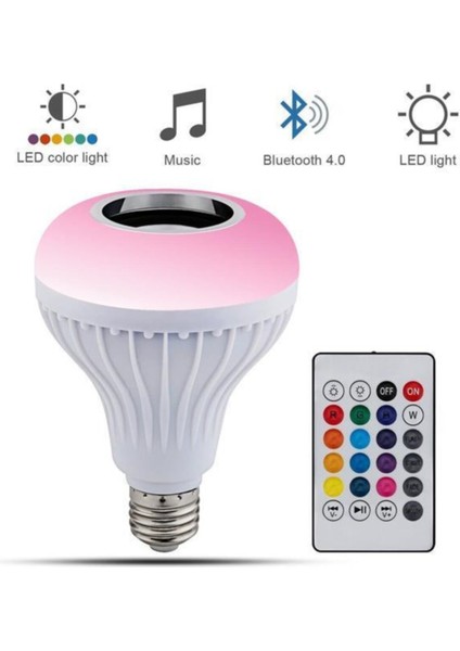 Akıllı LED Ampul 12W RGB, Bluetooth Hoparlör ve Uzaktan Kumanda, E27 Beyaz Işık – Müzik ve Aydınlatma