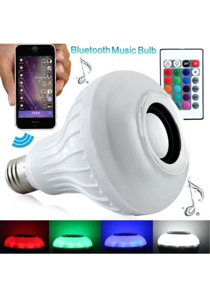 Akıllı LED Ampul 12W RGB, Bluetooth Hoparlör ve Uzaktan Kumanda, E27 Beyaz Işık – Müzik ve Aydınlatma