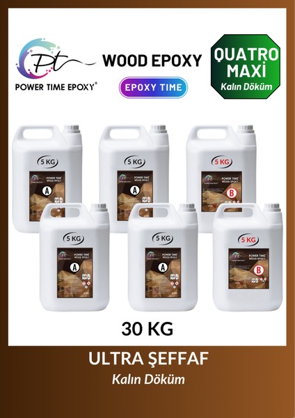 Wood Epoxy Quatro Maxi/ Kalın Döküm Ultra Şeffaf ve Parlak Epoksi Reçine Sehpa Masa Için