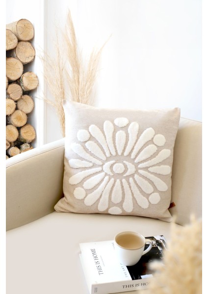 Boho Bej Punch Desenli Pamuk ve Mikro Polyester Çift Yönlü Gizli Fermuarlı Dekoratif Kırlent Kılıfı fırsatları