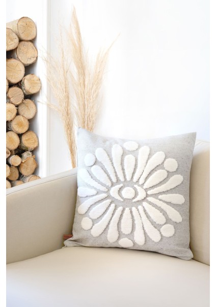 Boho Gri Punch Desenli Pamuk ve Mikro Polyester Çift Yönlü Gizli Fermuarlı Dekoratif Kırlent Kılıfı fırsatları
