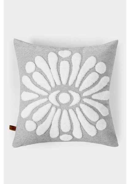 Boho Gri Punch Desenli Pamuk ve Mikro Polyester Çift Yönlü Gizli Fermuarlı Dekoratif Kırlent Kılıfı
