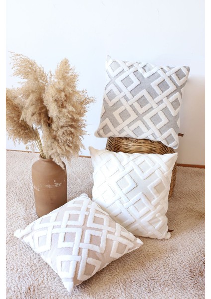 Gri Punch Desenli Dekoratif Kırlent Kılıfı – Pamuk ve Mikro Polyester, Çift Taraflı, Gizli Fermuarlı