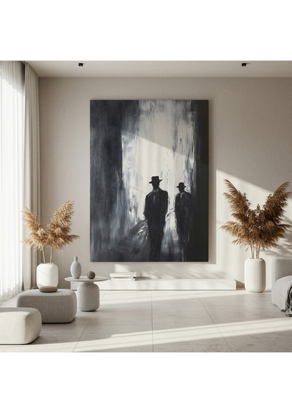 Soyut Siyah Beyaz Şehir Manzarası Tablosu fırsatları