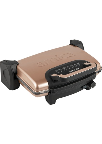 Ayvalık Stil GH26261 1000 W Çift Taraflı Granit Plakalı Rose Gold Tost ve Izgara Makinesi – Dayanıklı ve Şık Tasarım