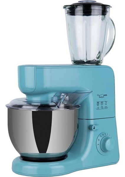 Düş Mavisi Stand Mikser – 1000 W Motor, 5 L Paslanmaz Çelik Hazne, 10 Kademeli Hız ve Dayanıklı Metal Dişliler