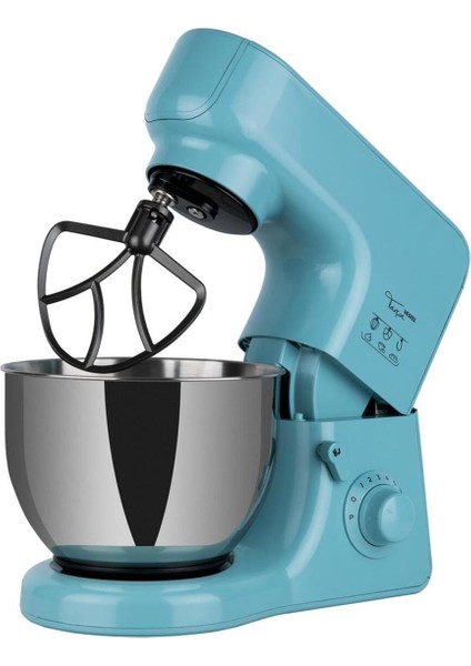 Düş Mavisi Stand Mikser – 1000 W Motor, 5 L Paslanmaz Çelik Hazne, 10 Kademeli Hız ve Dayanıklı Metal Dişliler
