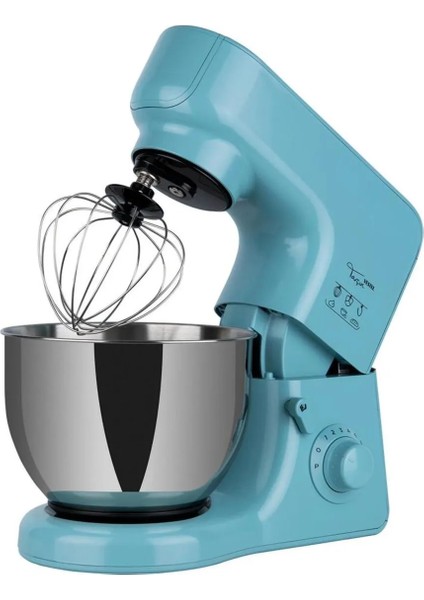 Düş Mavisi Stand Mikser – 1000 W Motor, 5 L Paslanmaz Çelik Hazne, 10 Kademeli Hız ve Dayanıklı Metal Dişliler