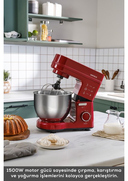 Maestrochef Stella 1500W 5 L Stand Mikser – Cherry Red, Güçlü Motor ve Çok Fonksiyonlu Mutfak Kullanımı indirimleri