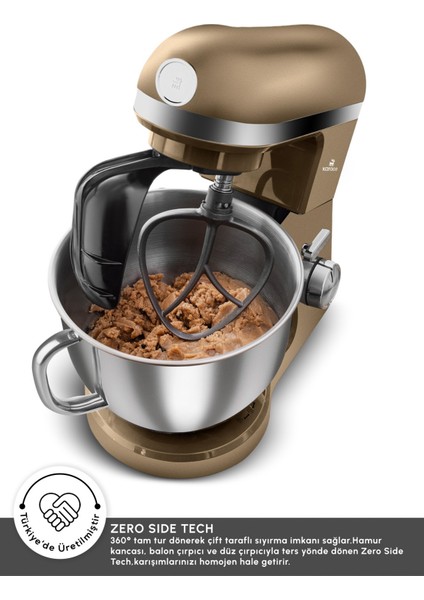 Mastermaid Chef Pro Çift Kollu 1750 W Stand Mikser – Ceviz Kahverengi, Yüksek Güçlü ve Dayanıklı Mutfak Yardımcısı