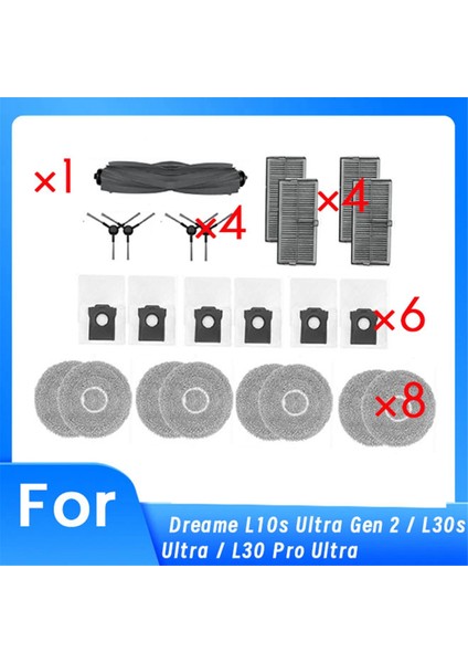 Dreame L10S Ultra Gen 2 / L30S Ultra / L30 Pro Ultra Robot Süpürge Silindiri Yan Fırça Hepa Filtre Paspas Pedi Toz Torbası (Yurt Dışından)