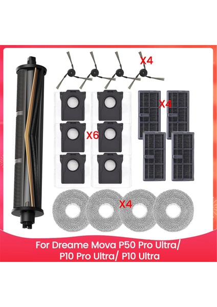 Dreame Mova P50 Pro Ultra/ P10 Pro Ultra/ P10 Ultra Yedek Parça Tricut Yan Fırça Hepa Filtre Paspas Bezi Toz Torbası (Yurt Dışından)