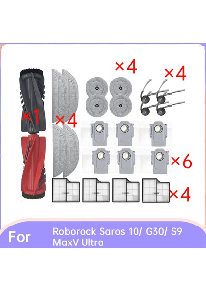 Roborock Saros 10/ G30/ S9 Maxv Ultra Robot Süpürge Silindiri Yan Fırça Hepa Filtre Paspas Pedi Toz Torbası Için 24 Adet (Yurt Dışından)