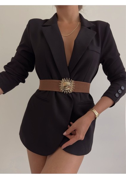 Kadın Siyah Elastik Tekstil Bel Kemeri – Şık Geçme Tokalı ve Günlük Kullanıma Uygun Rahat Tasarım