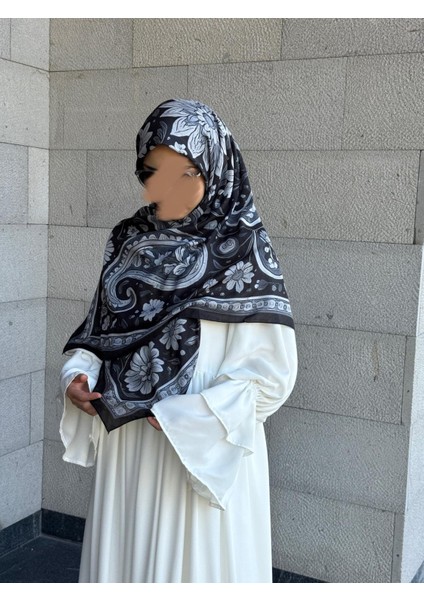 Pamuklu Flora Desen Eşarp-Siyah/gri fırsatları