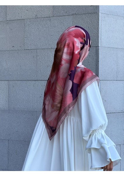 Pamuklu Flora Desen Eşarp-Mürdüm