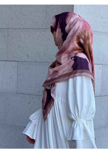 Pamuklu Flora Desen Eşarp-Mürdüm fırsatları