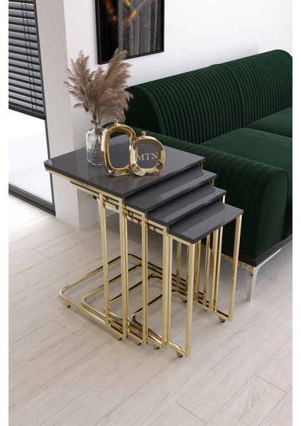 Sedef Tekerli 4'lü Kare Zigon Gold Kaplama Antrasit Mdf fiyatları