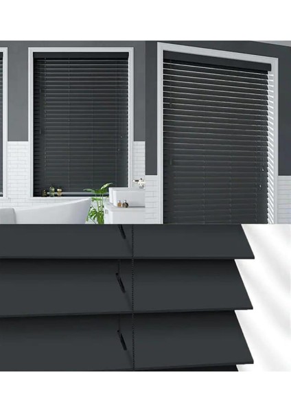 Wooden Blinds %100 Doğal Ahşap Jaluzi Perde 50MM, Alüminyum Kasalı Yüksek Kaliteli - Antrasit (Kurdelasız)