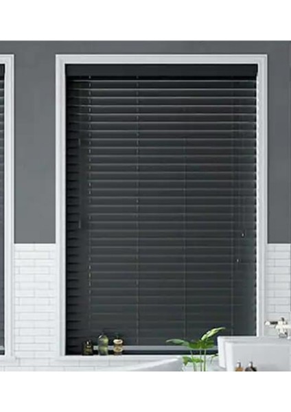 Wooden Blinds %100 Doğal Ahşap Jaluzi Perde 50MM, Alüminyum Kasalı Yüksek Kaliteli - Antrasit (Kurdelasız) fiyatları
