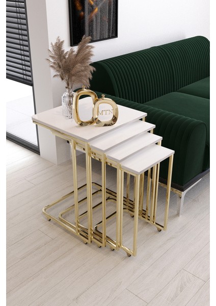 Sedef Tekerli 4'lü Kare Zigon Gold Kaplama Beyaz Mdf