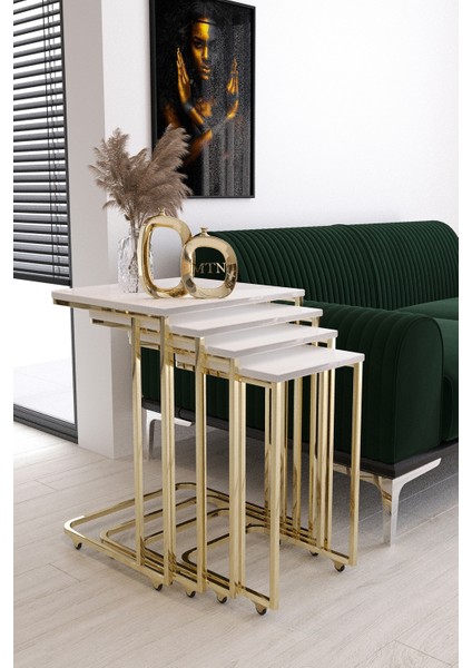 Sedef Tekerli 4'lü Kare Zigon Gold Kaplama Beyaz Mdf fiyatları